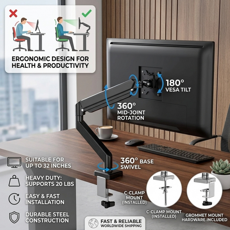 Heavy Duty Computer Desk Mount - Monitor Arm Single 리뷰 및 가격